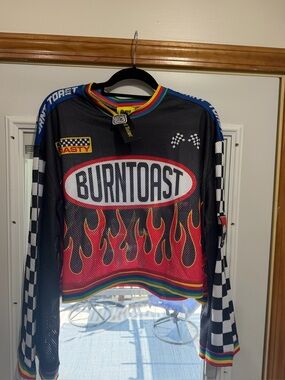 Burnt Toast Black Flame-Accent Jersey Top